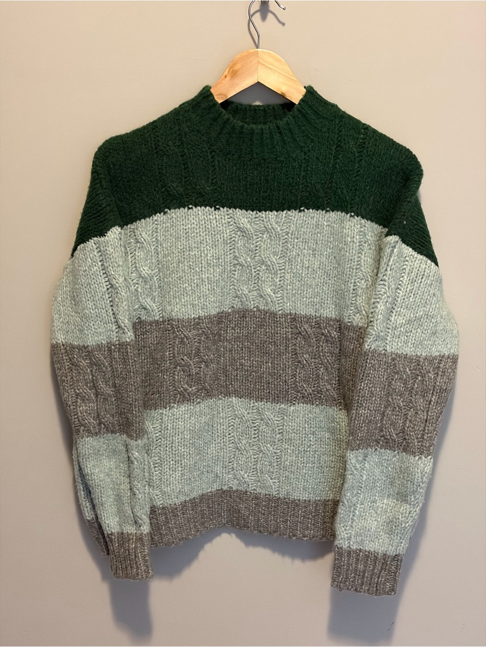 Doe & Rae Striped mock neck Sweater in Dark Green, Sage & Gray